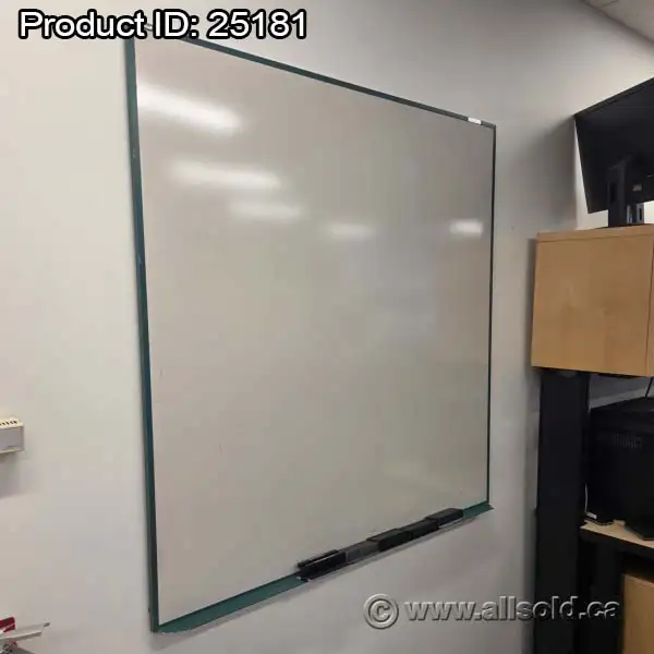 48' x 48' Magnetic Whiteboard w/ Green Frame, Full Tray