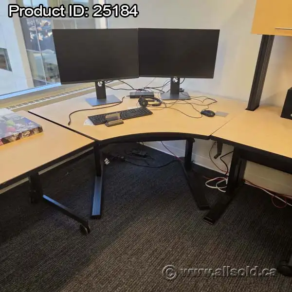 Blonde Height Adjustable Modular Corner Table Desk w/ Crank