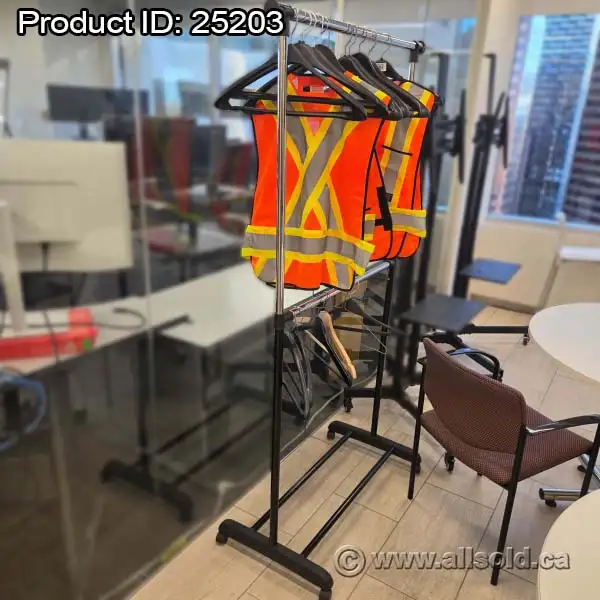 Chrome & Black Rolling Clothing Rack w/ Dual Hanging Rods Bars
