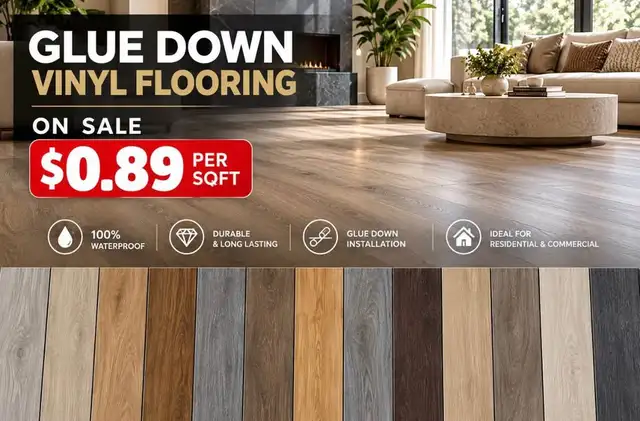 Waterproof Glue Down Vinyl $0.89/sqft Clearance