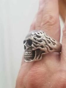 C C Travis Barker Blink-182 925 Sterling Silver Skull Ring - Photo 3
