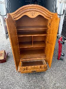 Free delivery used Solid Oak Armoire with Bottom Drawer