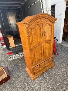 Free delivery used Solid Oak Armoire with Bottom Drawer - Photo 3