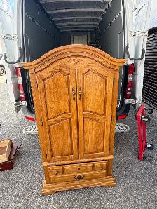 Free delivery used Solid Oak Armoire with Bottom Drawer - Photo 5