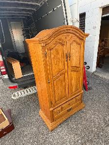 Free delivery used Solid Oak Armoire with Bottom Drawer - Photo 9