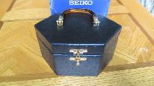 LOVELY BLACK LEATHER JEWELRY BOX WITH SEIKO TRAVEL ALARM CLOCK - Photo 2