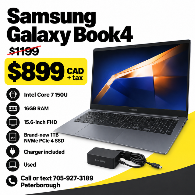 Samsung Galaxy Book4 - Core 7, 16GB, NEW 1TB SSD - $899   tax