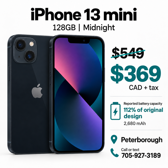 iPhone 13 mini 128GB Midnight - $369   tax