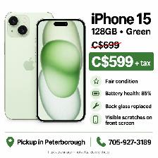 iPhone 15 128GB Green - Fair Condition - C$599   tax
