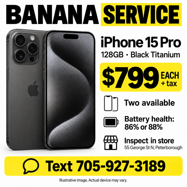 iPhone 15 Pro 128GB Black Titanium - $799 Each - Two Available