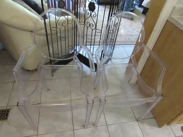 Clear Transparent Chairs set off two. Weight capacity 350lb.