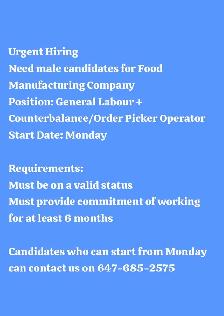 General Labour with Forklift license
