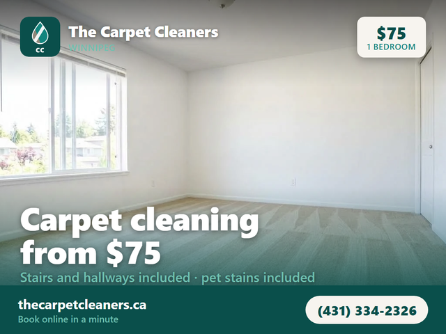 Carpet Cleaning Winnipeg - 1 Bedroom $75, Stairs Included