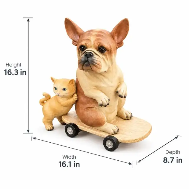 Brand New Resin French Bulldog Kitten on Skateboard $59