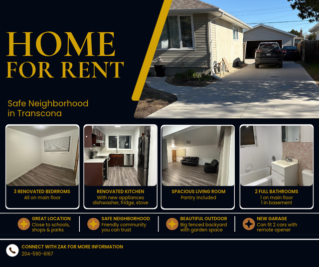 Beautiful Renovated 4-Bedroom Home for Rent in Transcona