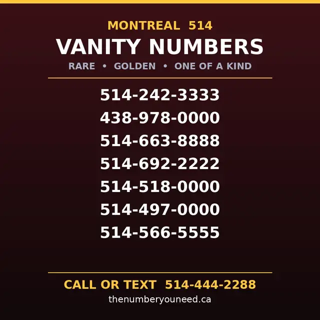 Montreal 514 rare easy golden vanity vip phone number for sale