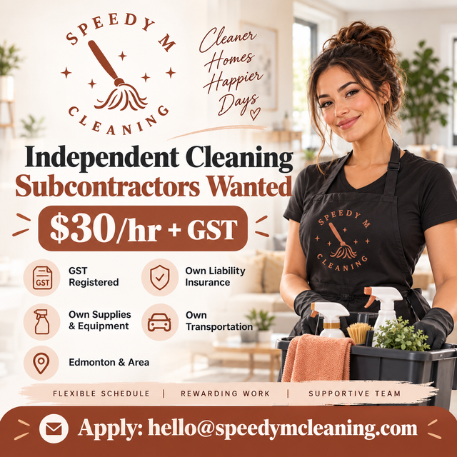 Cleaning Subcontractors Wanted – $30/hr   GST