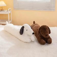 Long Oreiller en Peluche Dachshund Calin Confort 120cm Blanc