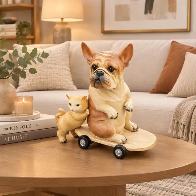 Brand New Resin French Bulldog Kitten on Skateboard $59
