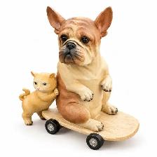 Brand New Resin French Bulldog Kitten on Skateboard $59 - Photo 2