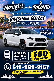TORONTO TO MONTREAL!! Daily RIDESHARE