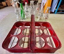 Vintage Metal Bottle Carrier (w Vintage Lot Of Glass Bottles)