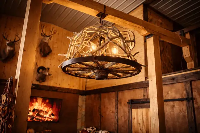 wagon wheel chandelier.