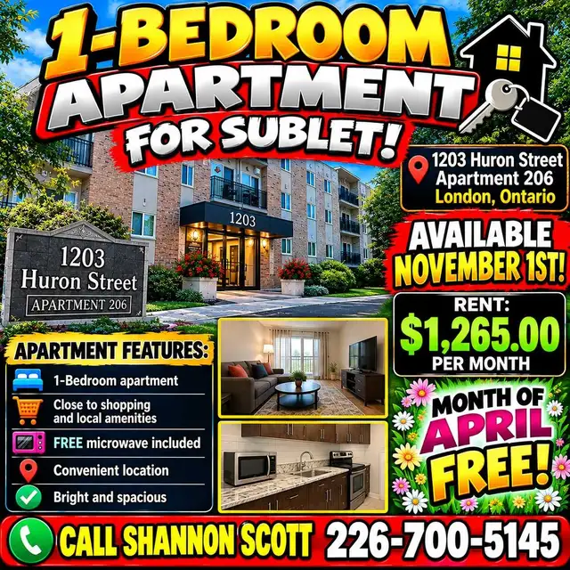 1-Bedroom Apartment at 1203 Huron Street-sublet