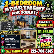 1-Bedroom Apartment at 1203 Huron Street-sublet