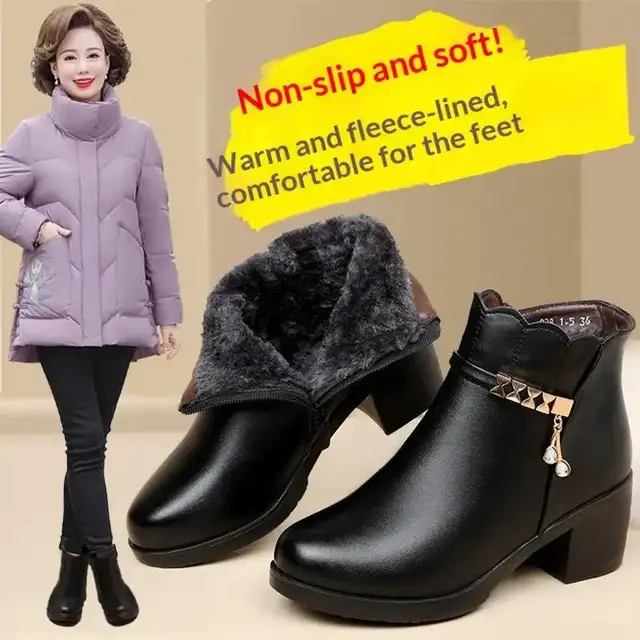 Bottines en Cuir Noires Thermiques Antidérapantes