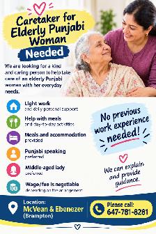 Live-In Caregiver Needed for Elderly Punjabi Woman | Full-Time |