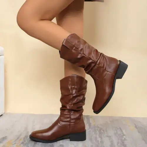 PrairieLux Pull On Western Boots With Pleated Suede Shaft