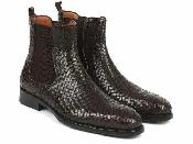 Paul Parkman Chocolate Brown Woven Leather Chelsea Boots