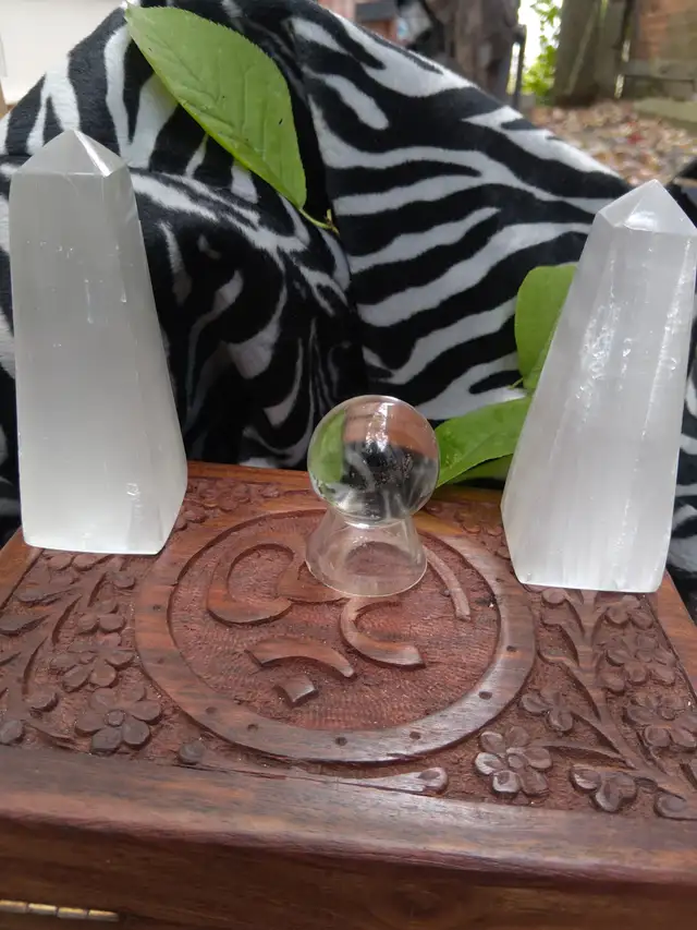 Gorgeous pair of Satin Spar (Gypsum) Wands/Points Reiki, Qi Gong