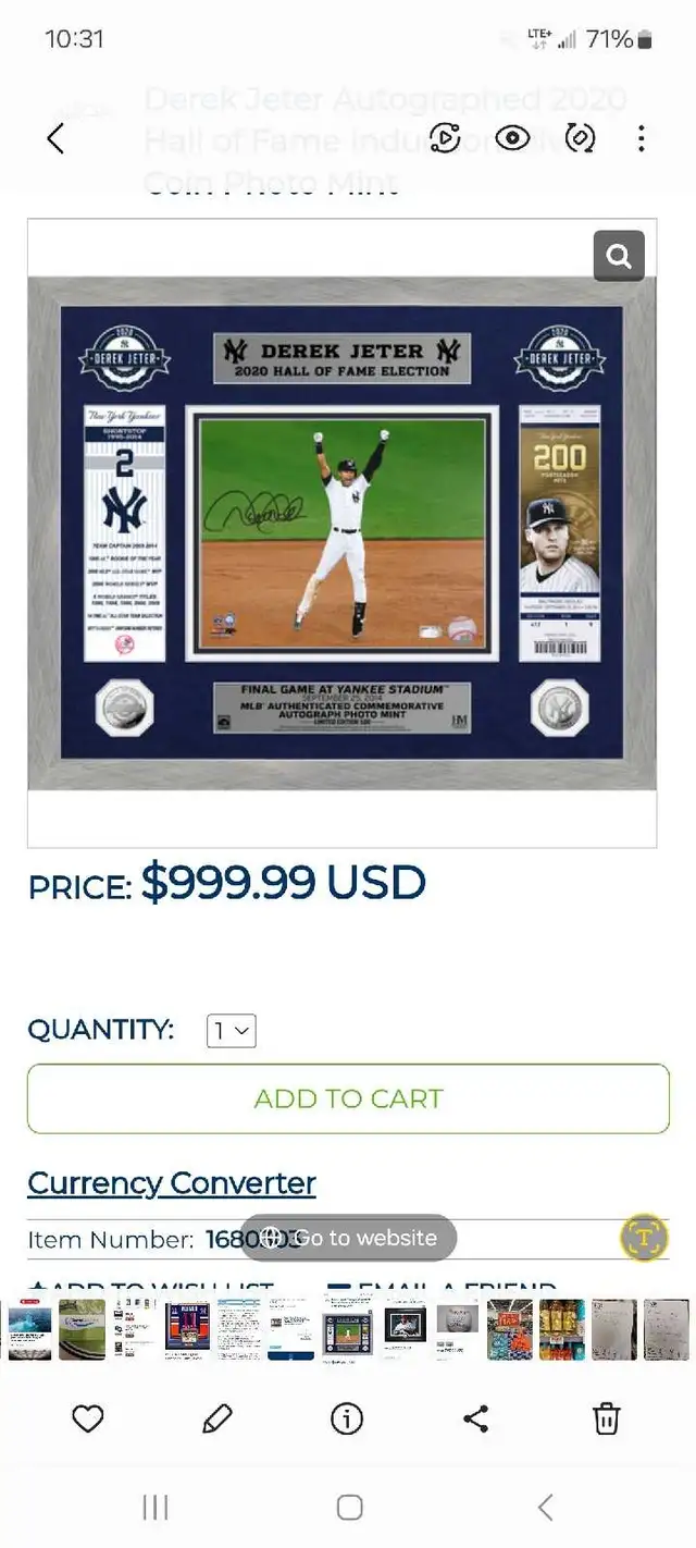 Derek jeter autographed last game Yankee stadium framed