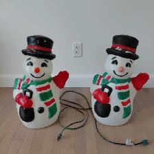 2 bonhommes de neige illuminé vintage en plastique blow mold
