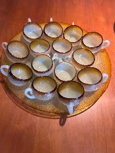 Punch Bowl Set with 14 cups and platter hand-blown art glass - Photo 5