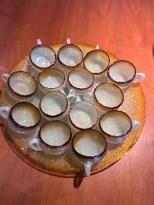 Punch Bowl Set with 14 cups and platter hand-blown art glass - Photo 6