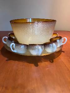 Punch Bowl Set with 14 cups and platter hand-blown art glass - Photo 9