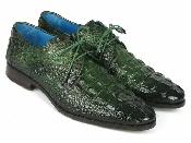 Paul Parkman Green Croco Textured Leather Derby Shoes