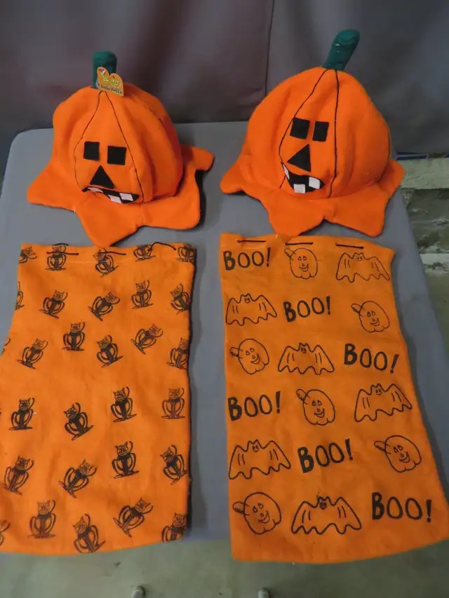 HALLOWEEN 2 CHAPEAUX CITROUILLE ET GRAND SACS NEUF