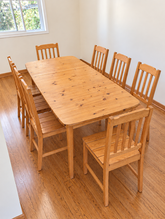 Extendable Wood Dining Table   8 Matching Chairs - 36 x 74