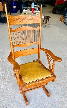 Antique Oak Wood Platform Rocking Chair (w Pressed Back Design)