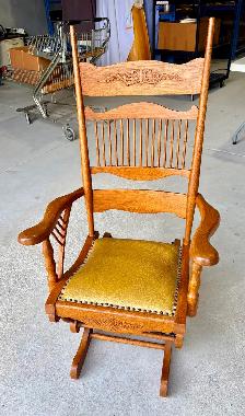 Antique Oak Wood Platform Rocking Chair (w Pressed Back Design) - Photo 2