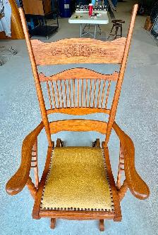 Antique Oak Wood Platform Rocking Chair (w Pressed Back Design) - Photo 3