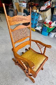 Antique Oak Wood Platform Rocking Chair (w Pressed Back Design) - Photo 5