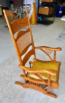 Antique Oak Wood Platform Rocking Chair (w Pressed Back Design) - Photo 6