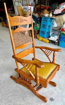 Antique Oak Wood Platform Rocking Chair (w Pressed Back Design) - Photo 7