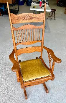 Antique Oak Wood Platform Rocking Chair (w Pressed Back Design) - Photo 8