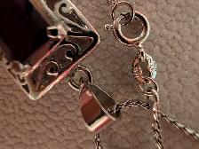 925 Vintage Necklace with 925 Dark Red Garnet Pendant
